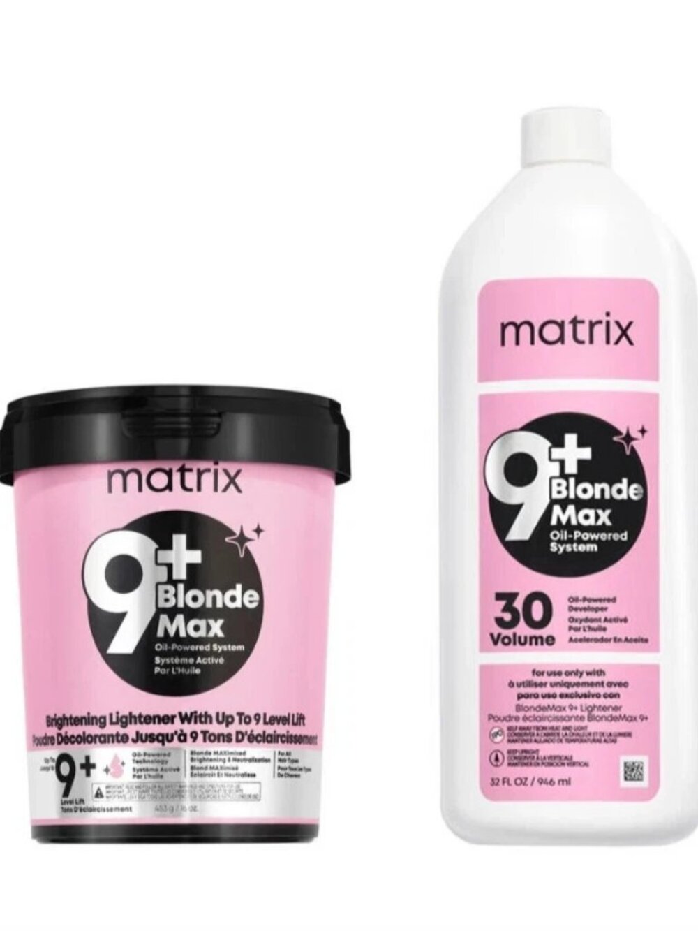 Matrix BlondeMax 9+ Oil-Powdered Lightner 16oz & BlondeMax 30 Vol Developer 32oz